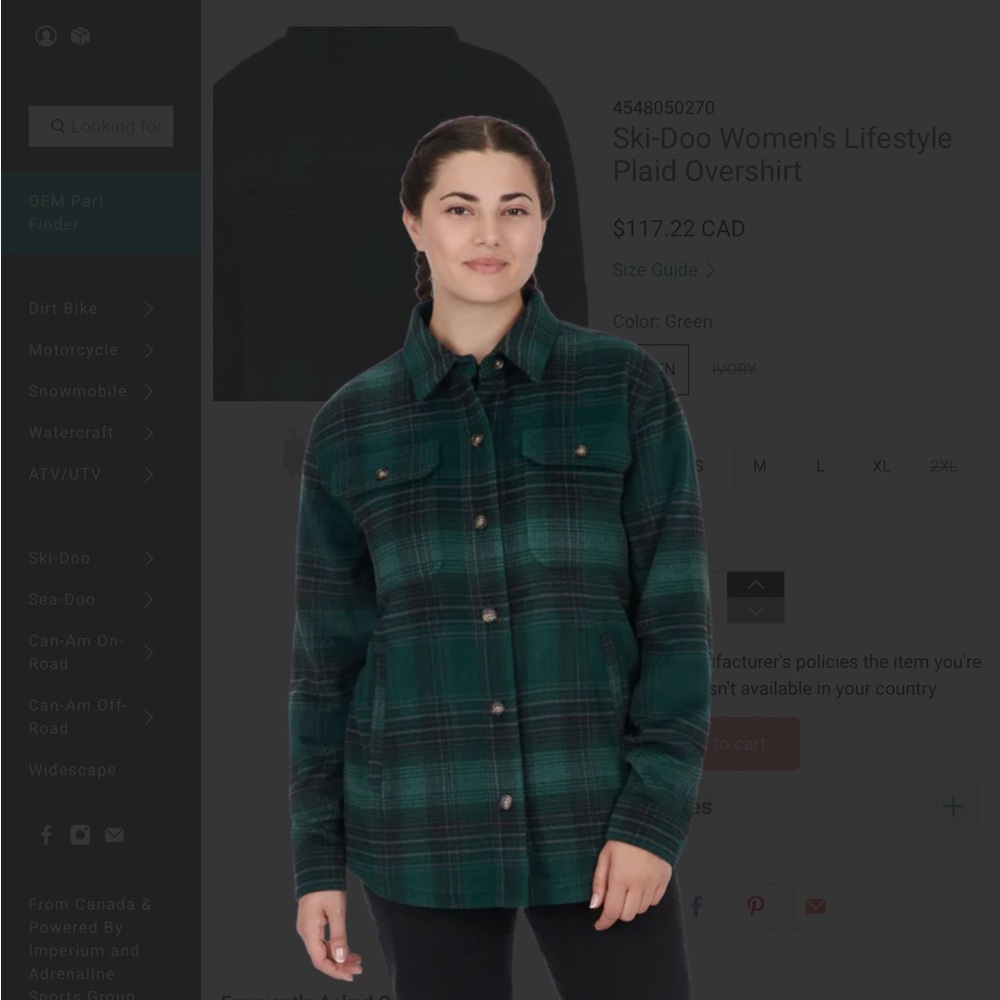 Ski-Doo Women's Heavy Green Plaid Overshirt